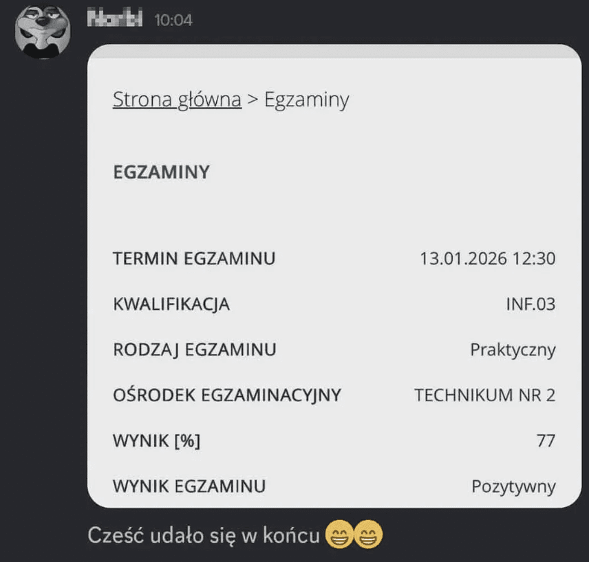 Wiadomość od ucznia 13