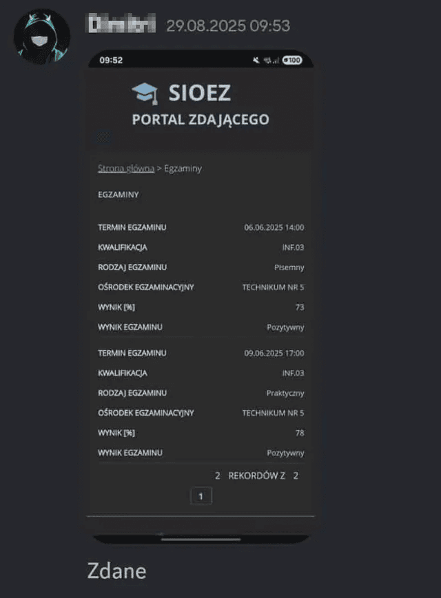 Wiadomość od ucznia 3